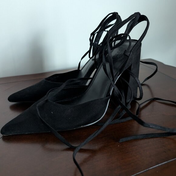 Asos Strappy Lace Up Black Pump Chunky Heel Size 9 - Picture 5 of 6